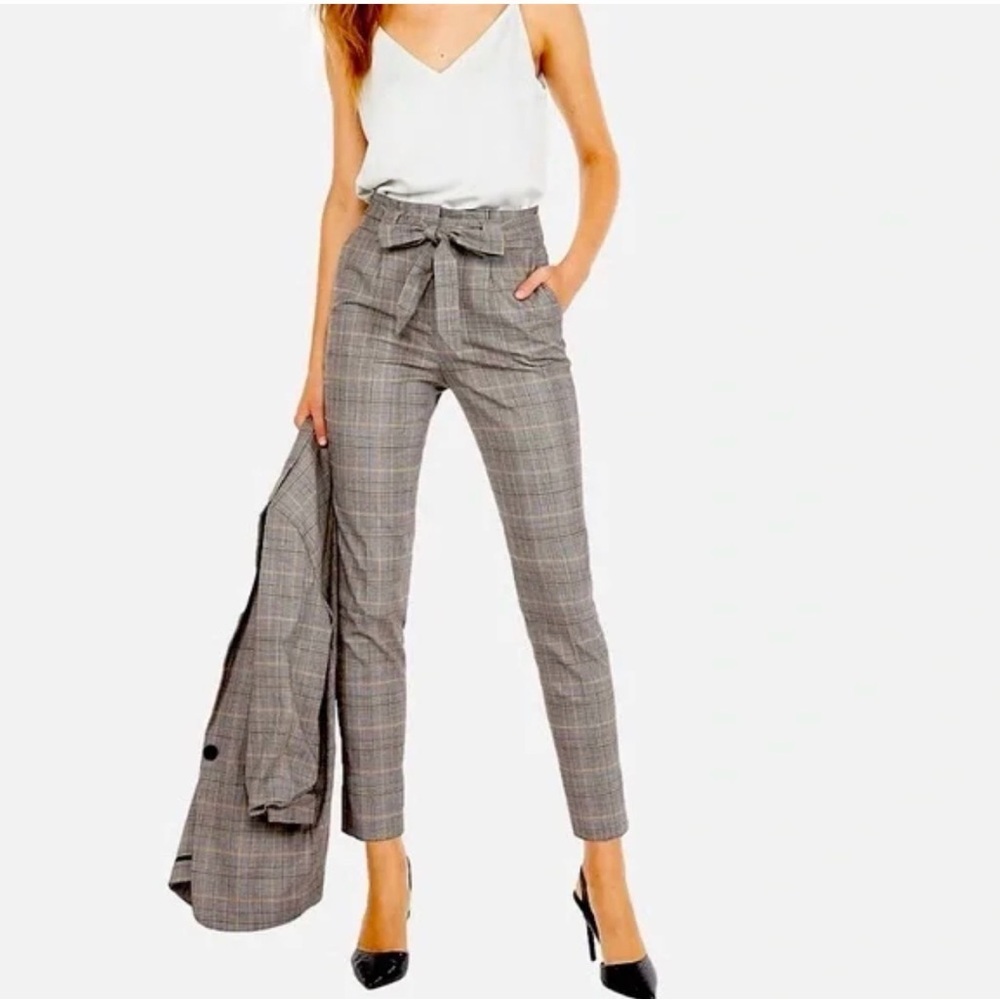 Express Ankle High Rise Belted Dress Pants